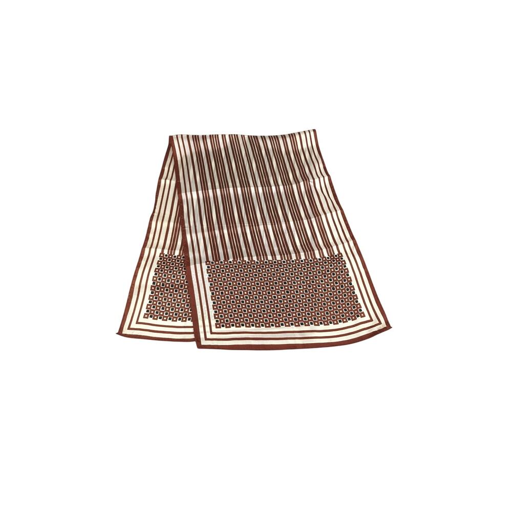 Vintage Retro Brown & White Striped & Checked 44" Rectangle Scarf